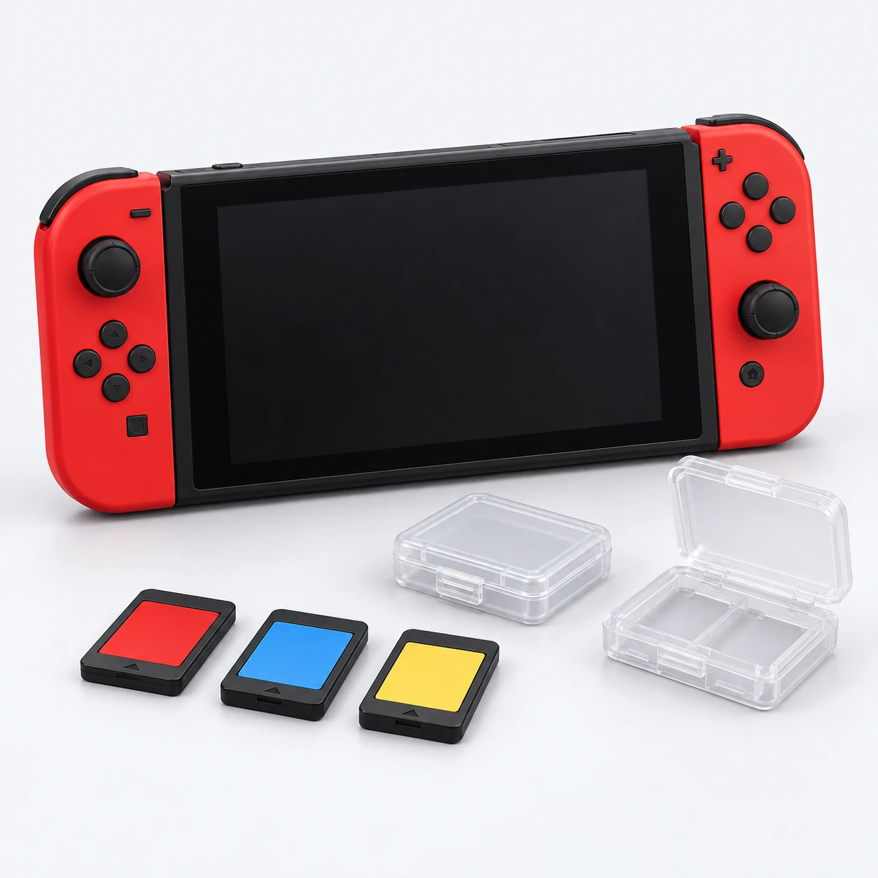 红色掌机与游戏卡带,品类示意